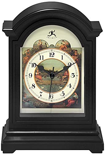 Infinity Instruments Black Plastic Tabletop Clock 9 x 6 Decorative Mantle Tabletop Clock Mini Desktop Table Mantel Decor Vintage Living Room Decor…