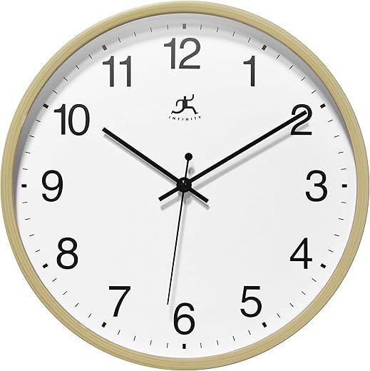 Infinity Instruments Modern Wood Finish Wall Clock, Mid Century Modern Design Perfect for The Home or Office, 10 inch, Oak