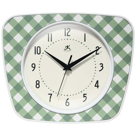 Infinity Instruments Plaid Trapezium Wall Clock, Green, 9.25 x 10.875