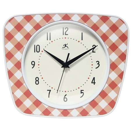 Infinity Instruments Plaid Trapezium Wall Clock, Red, 9.25 x 10.875