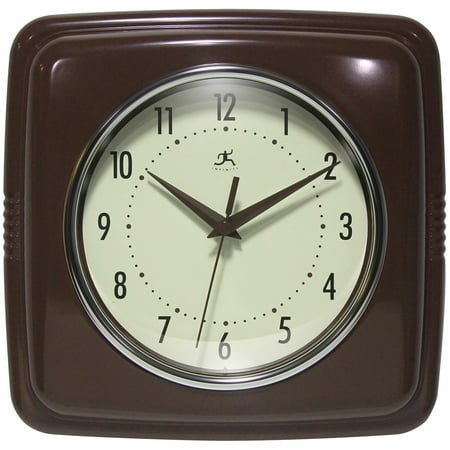 Infinity Instruments Square Retro Wall Clock, Mahogany, 9.25
