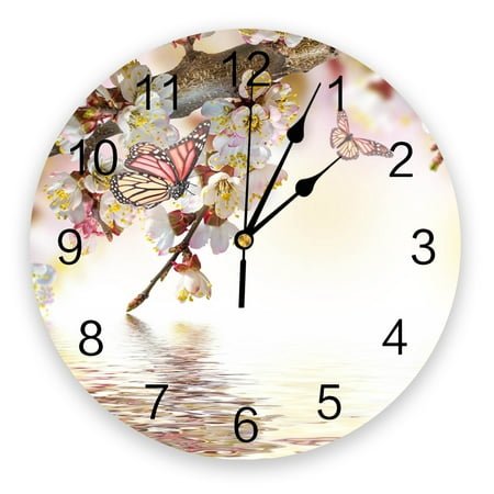 Iris Flower Butterfly Decorative Round Wall Clock Arabic Numerals Design Non Ticking Wall Clock Large For Bedrooms Bathroom（10 Inch）