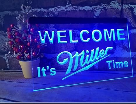 It's Miller Time Welcome LED Neon Wall Light Wall Decor Light Up Neon Sign Bedroom Bar Party Christmas Wedding Night Light (30x20cm, blue)