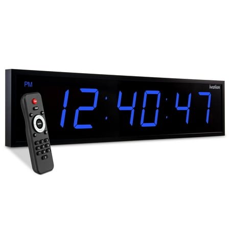 Ivation Large Digital Clock, 24 Led Wall Clock with Stopwatch, Alarms, Timer, Temp & Remote, Blue