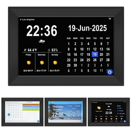 Jazeyeah WiFi 10.1 Touch Screen Smart Alarm Clock Auto-Sync Time & Date,7-Day Weather Forecast, 64 Custom Alarms, & Schedule Reminders (Black)