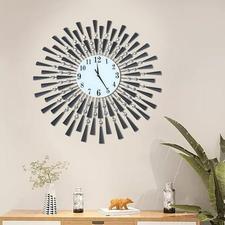 JOMCYDM Black Wall Clock Wrought Iron Quartz Clock Wall Mounted Silent Timer for Living Room,Office,Hotel