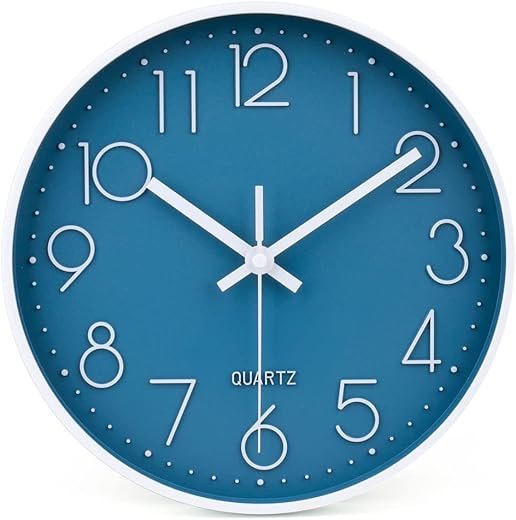 jomparis 10 Inch Cerulean Wall Clock Battery Operated Silent & Non-Ticking Wall Clock Decor for Bathroom Bedroom
