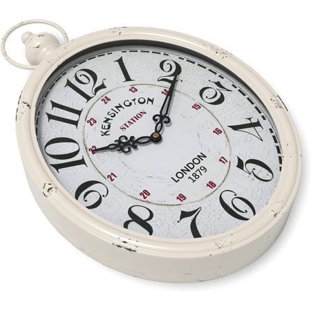 JUNCHI-Oval Retro Wall Clock, Rustic Vintage Style, White Antique Design, Battery Operated Silent Decor Large Wall Clocks for Kitchen,Farmhouse,Office (15.5 H x 10.5 W)