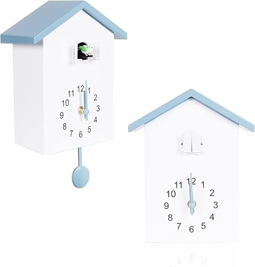 KEYPOWER Cuckoo Clock Cuckoo Wall Clock,Cuckoo Bird Voices Call, Design Clock Pendulum, with Timed Alarm Clock,Bird House, Wall Art Home Living Room Kitchen Office Decoration (4.Gray)