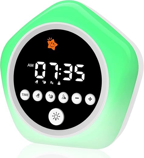 Kids Alarm Clock, Ok to Wake Clock for Kids, Toddler Sleep Training Alarm Clock with Red Green Light, Teaches Time Management & Bedtime Routine, Perfect Clock Gift for Kids