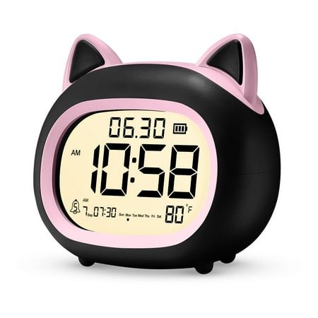 Kids Alarm Clock with Night Light for Kids, Small Digital Alarm Clocks for Bedrooms, Routine Builder, Cute Cat Alarm Clock with Sleep Training,
