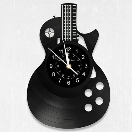KingLive Guitar Vinyl Wall Clock Gifts for Holiday,Black Guitar Music Wall Clock Instrument Art Unique Gifts for Men Women Guitar Player for Birthday Wall Decor