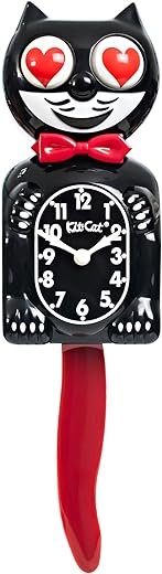 Kit Cat Klock Crimson Royale with Heart Eyes - Iconic Cat Clock with Moving Heart Eye and Tail, Battery Operated Wall Clock, Made in USA, Perfect for Home Decor, Mid Century Modern Clock