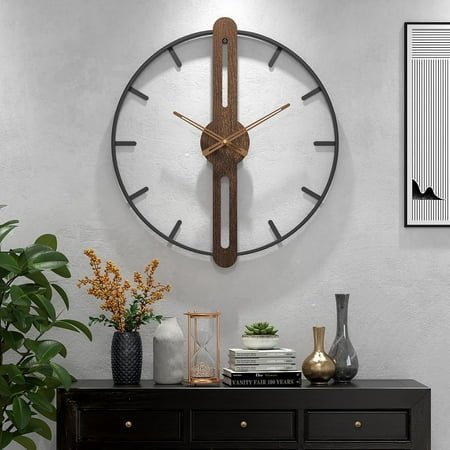 Kitchen - Bedroom - 20 in （50 cm） - Study Decoration - Modern Walnut Dial Wall Clock - Handmade Home Present Idea - Wood Large Wall Clock Decor Metal Frame Silent Non Ticking for Living Room