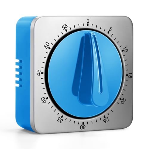 Kitchen Timers for Cooking, Chef Cooking Timer Clock with Loud Alarm,100% Mechanical Desk Timer - No Batteries Required -Magnetic Back, Exquisite Stainless Steel Body -Countdown Reminder Magnetic-Blue