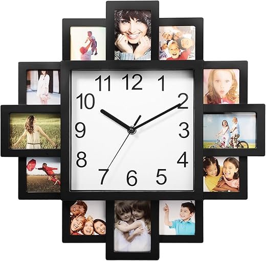 KOCASO Photo Frame Clock Picture Collage 12-Picture Display DIY Wall Clock Photowall Wall Hanging Home Decor- Make Your Own Multi-Photo Clock-US Spot