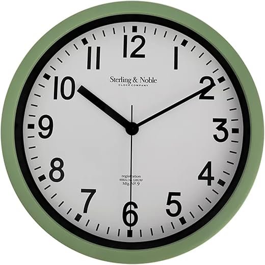 KQEC Modern Basic Round Wall Clock - Powered by 1AA Battery (Sage)