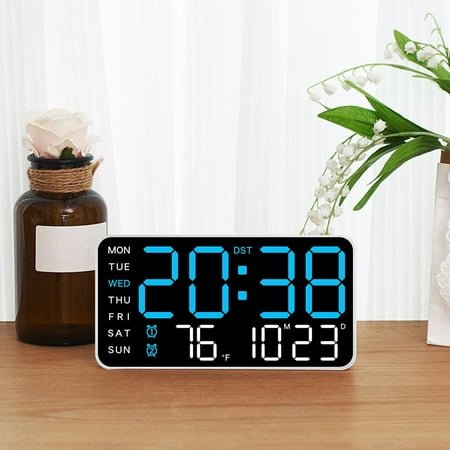 Kraoden Digital LED Wall Clock, Multifunctional Large Display Alarm Clock with Calendar, Adjustable Brightness, Temperature Display, Voice Control, for Home, Office, Store
