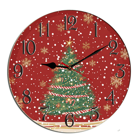 Kurmntregon Christmas Tree Wall Clock Xmas Candy Trees Present Holiday Wooden Silent Non Ticking Battery Operated Wood Clock For Bedroom Bathroom Living Room Office School Kitchen Round 10