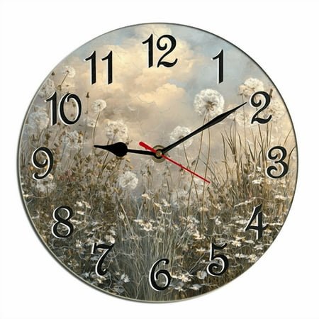 Kurmntregon Country Flower Field Wall Clock Wildflowers Wooden Thanksgiving For Bathroom Silent Non Ticking Decorative Clock Battery Operated Home Office Living Room Decor Round 10
