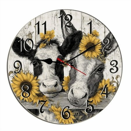 Kurmntregon Horse Donkey Sunflower Wall Clock Farm Animal Spring Wooden Decorative Silent Non Ticking Battery Operated Rustic Farmhouse Clocks Decorative For Living Room Bedroom Office Round 12