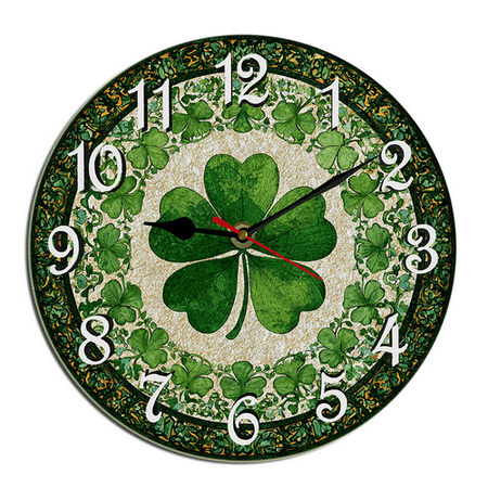Kurmntregon St Patricks Day Shamrocks Wall Clock Shamrock Irish Spring Decorative Decorative Wooden Battery Operated Quartz Silent Hanging Clock For Bedroom Living Room Coffee Bar Round 12
