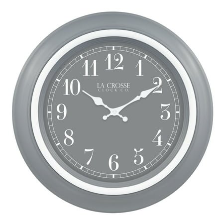 La Crosse Clock 18-inch Louisa Gray Quartz Analog Wall Clock, 404-3846