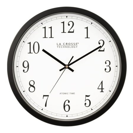 La Crosse Technology 14 inch Atomic Analog Wall Clock, Black, WT-3143A