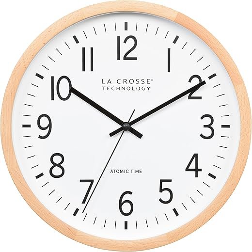 La Crosse Technology 404-53707-INT 12.8-Inch Beech Wood Atomic Analog Wall Clock