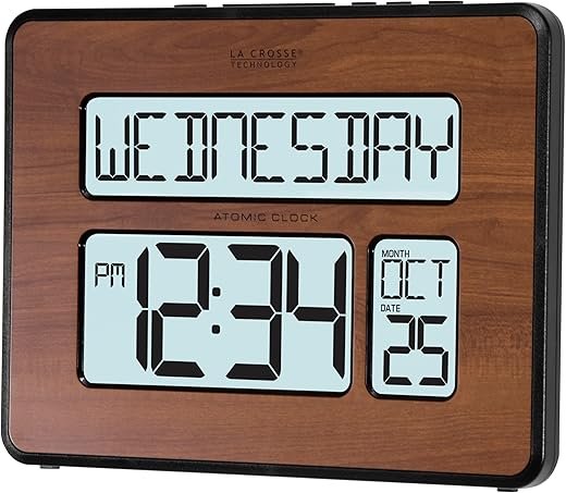 La Crosse Technology 513-1419BL-WA-INT Atomic Large Full Digital Calendar Clock