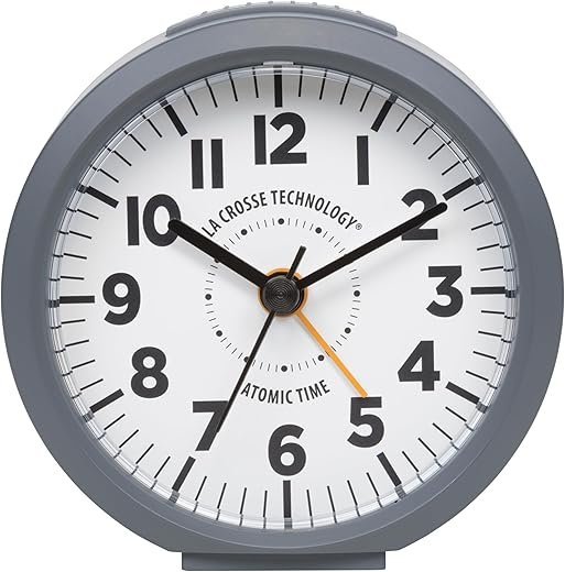 La Crosse Technology 617-710-INT 4-Inch Round Gray Atomic Analog Alarm Clock