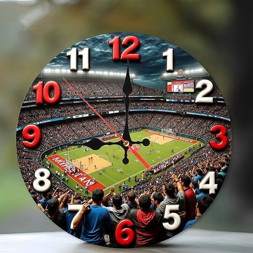 Lancholy Stadium Clock Wall Decor Football Fans Gift 10-Inch Wooden Wall Clock, Silent Movement, Battery Operated (AA Batteries Not Included), Artistic Home Decor, Perfect for Home Accents