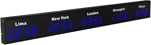 Large Digital LED World Clock, 3/4/5 Time Zone Wall Mounted City Time Zone World Clock, Hotel, Multinational Corporation(5 Time Zones)