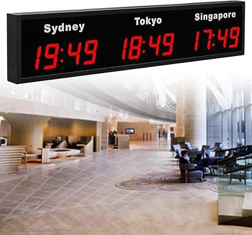 Large Digital LED World Clock, 3/4/5 Time Zone Wall Mounted City Time Zone World Clock, Hotel, Multinational Corporation(3 Time Zones)