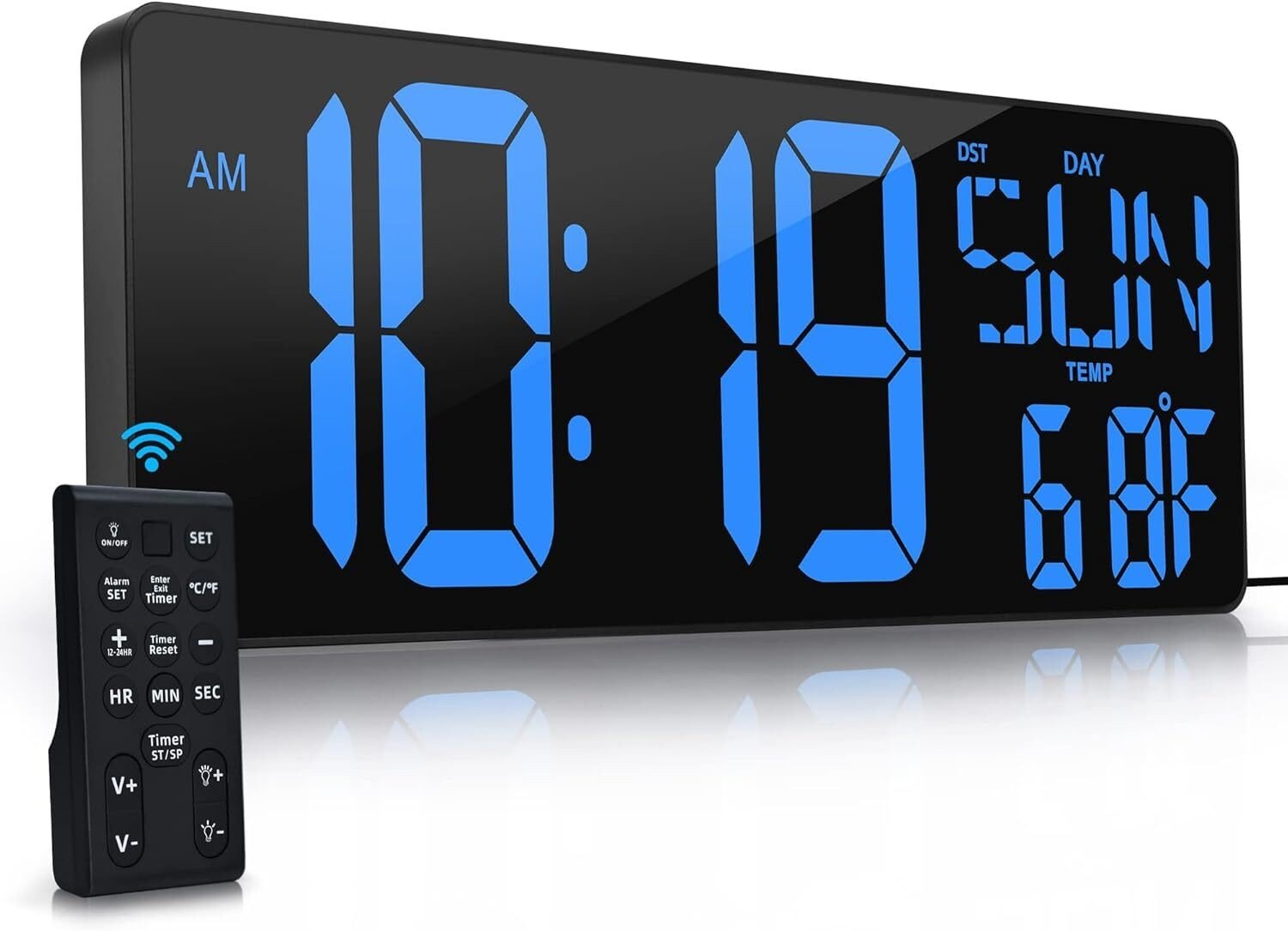 Large Digital Wall Clock with Remote Control 17.2" LED Large Display Timer US