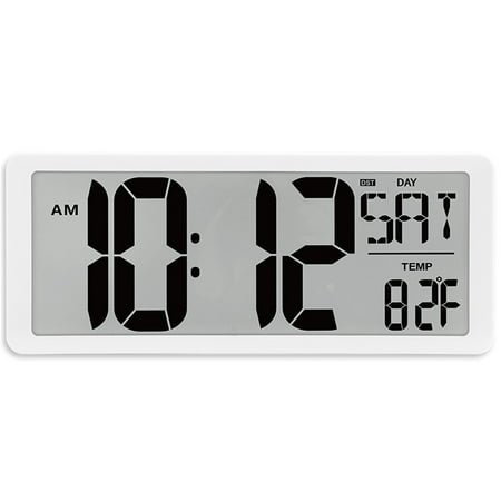 Large LCD Digital Wall Clock With Temperature, Date Display – 14Inch Quiet with Alarm Clocks For Home Office