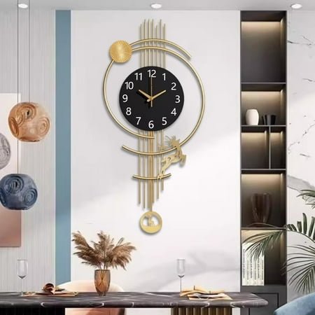 Large Silent Wall Clock with Japanese Quartz Movement - Nautical Theme, Wood & Metal Retro Modern Design, AA Battery Operated (Not Included), Digital Display for Living Room, Kitchen, Office Decor, C