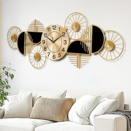 Large Wall Clock Battery Operated,Modern Silent Non-Ticking Metal Wall Art,Horizontal or Vertical Hanging for Living Room, Office, or Entryway(40)