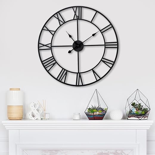 Large Wall Clock for Living Room Decor – 32 Inch Silent Non-Ticking Modern Farmhouse Wall Clock, Oversized Decorative Metal Roman Numeral Clock