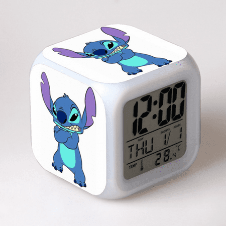 LED Alarm Clock Stitch Pattern Creative Desk Table Clock Glowing Electronic Colorful Digital Clock for Unisex Adults Girl Boy Kids Children Toy Birthday Present Gift