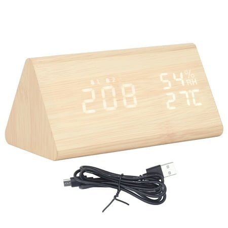 LED Digital Alarm Clock Multipurpose Wooden Clock with Voice Control Humidity Temperature Week Time Display