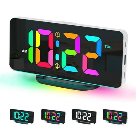 LED Digital Alarm Clock with 10 Color-Changing Night Light โ Large Display, Adjustable Brightness, USB Charging Port โ Perfect for Bedrooms, Living Rooms, and Offices๏ผWhite๏ผ