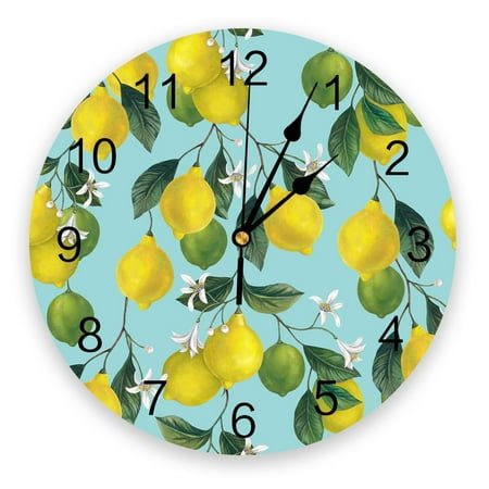 Lemon Fruit Decorative Round Wall Clock Arabic Numerals Design Non Ticking Wall Clock Large For Bedrooms Bathroom（10 Inch）