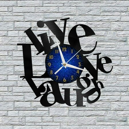 Life Loves to Laugh 12 Inch Vinyl Record Wall Clock - Silent, Creative, and Unique Clock for Living Room, Entryway, or Bedroom Decor - Perfect Gift Idea(12 inchs B without LED)