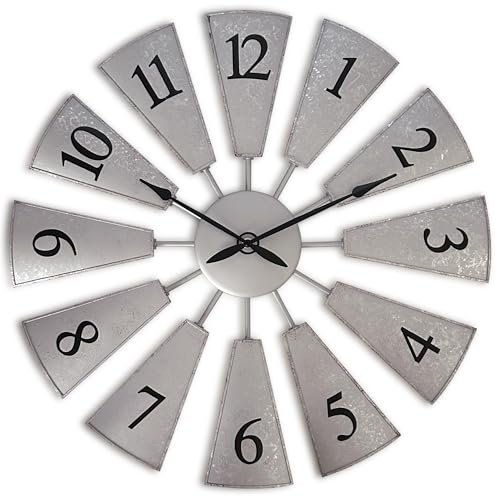 Lily's Home Large Numeral Windmill Wall Clock Vintage, Roman Numerals, Analog Display Easy to Hang Living Room, Kitchen, Office, Farmhouse, Bedroom Decor, Vintage Decor Modern Home Décor, 20 Inches