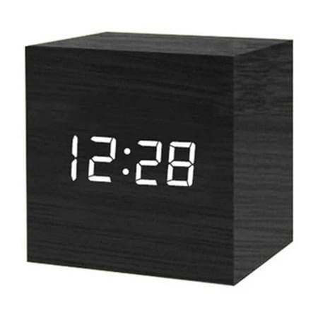 LIUJUAN Square Digital LED Alarm Clock Wood Retro Glow Clock Desktop Table Decor Voice Control Snooze Function Desk Clock
