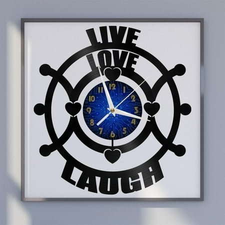 Live Love Laugh 12 Inch Vinyl Record Wall Clock - Silent, Creative, and Unique Clock for Living Room, Entryway, or Bedroom Decor - Perfect Gift Idea(12 inchs B without LED)