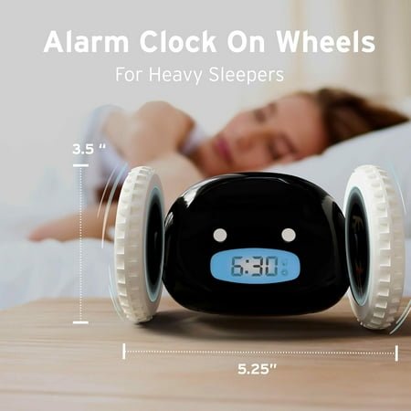 Loud Alarm Clock for Heavy Sleepers on Wheels with Vibrating, Snooze Digital Bed Shaker Funny Gift for Adults Kids Teens