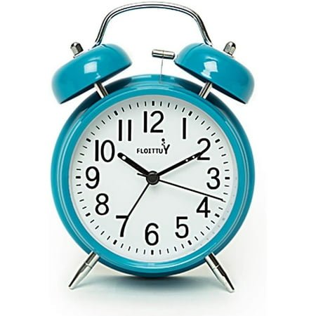 [Loud Alarm for Deep Sleepers) 4'' Twin Bell Alarm Clock with Backlight for Bedroom and Home Decoration(Blue)