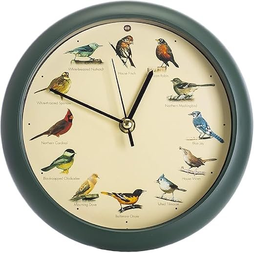 Mark Feldstein, The Original Singing Bird Clock, 8 Inch, Green